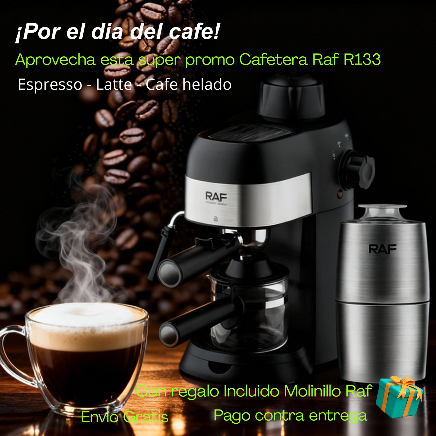 Cafetera RAF 800 W (4 tazas) + Molinillo RAF R.7120 ¡de regalo!
