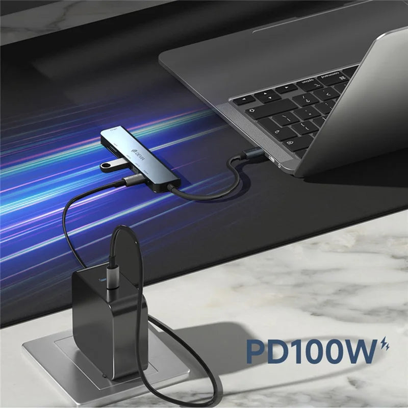 🔌 DEVIA EC136 Leopard 5-en-1 Hub USB-C – PD 100W + USB 3.0 + USB 2.0 + HDMI 4K+ Lector de tarjetas