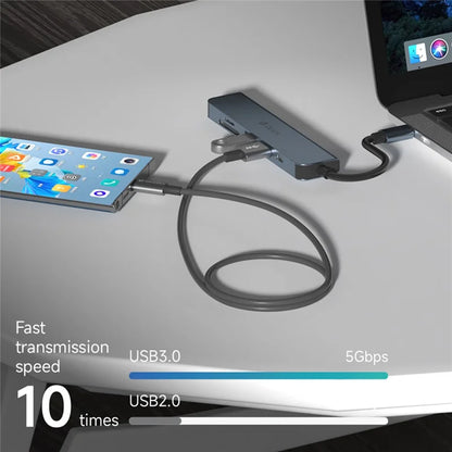 🔌 DEVIA EC136 Leopard 5-en-1 Hub USB-C – PD 100W + USB 3.0 + USB 2.0 + HDMI 4K+ Lector de tarjetas