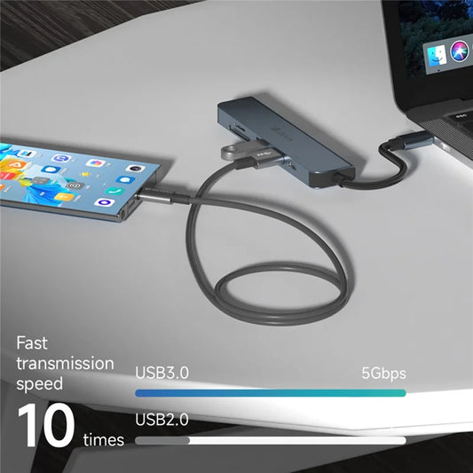 🔌 DEVIA EC136 Leopard 5-en-1 Hub USB-C – PD 100W + USB 3.0 + USB 2.0 + HDMI 4K+ Lector de tarjetas