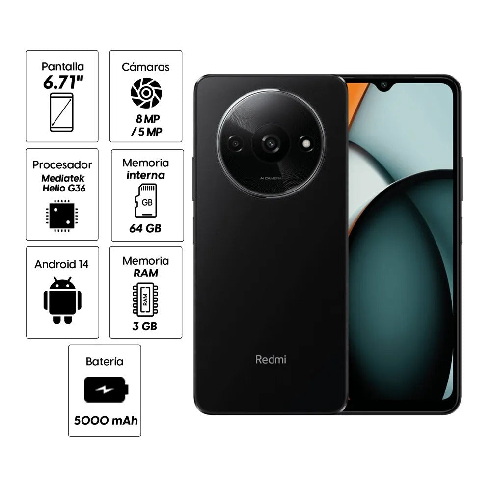 📱 Xiaomi Redmi A3 (6.71" – 64GB, 3GB RAM) — Grande en pantalla, ligero en precio