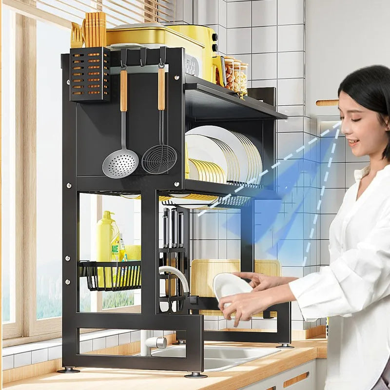 🍴 Porta Cubiertos y Escurridor de Platos 2 en 1 – Organización total en tu cocina