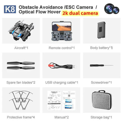 🚀 K8 Pro Drone 4K con Doble Cámara y Evitación de Obstáculos – ¡Vuela como un profesional!