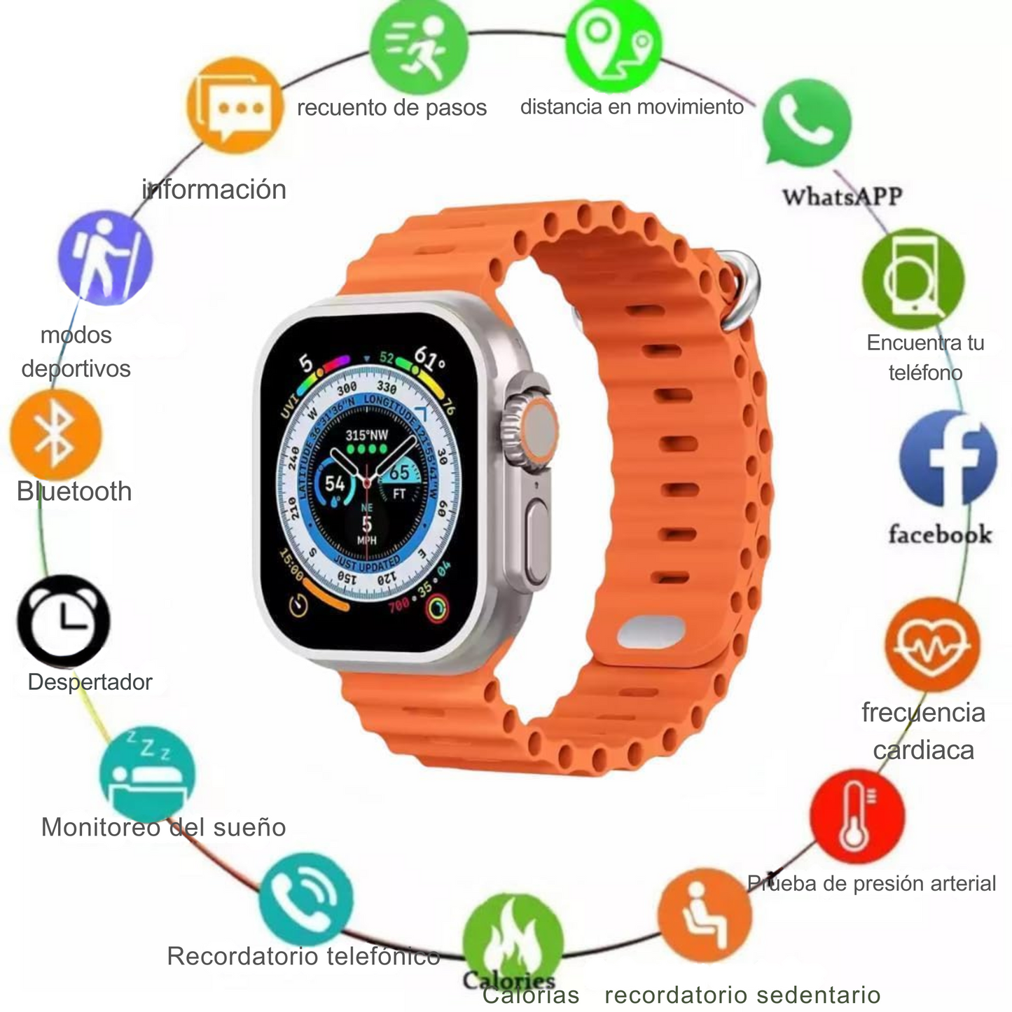 Smartwatch 2.2" Ultra – Notificaciones, música y cámara