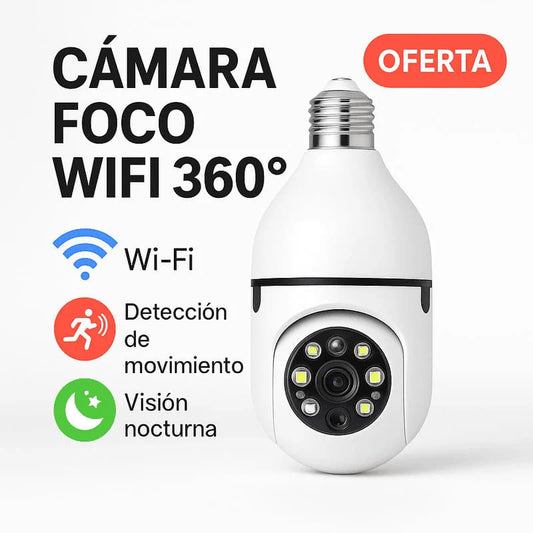 💡 Foco Cámara 360° Wi-Fi – Vigilancia total en un solo dispositivo